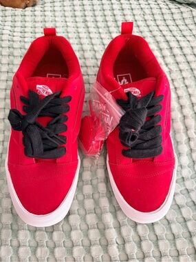 Vans Mens Red Canvas Low-Top Sneakers with Black Laces